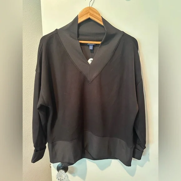 Scoop Black Scuba Sweatshirt V-Neck Ribbed Oversized Pullover Size L (12-14) - Picture 1 of 7